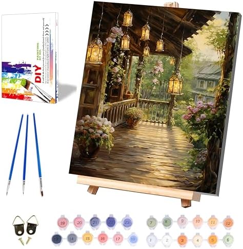 Landscape Paint by Numbers for Adults with Framed Canvas - Wooden Easel by xackcme