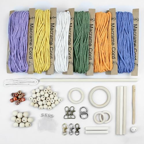 BUFANTL DIY Macrame Kit for Adults Beginners, 77 PCS Macrame Supplies with 9 Projects, 6 Colors Macrame Cord & Full Craft Materials, Great Gift Idea for Craft Lovers by Unknown