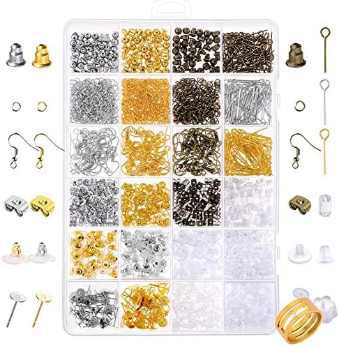Paxcoo 2400Pcs Earring Making Supplies Kit with 24 Style Earring Hooks, Earring Backs, Earrings Posts and Earring Making Findings for Adult by PAXCOO