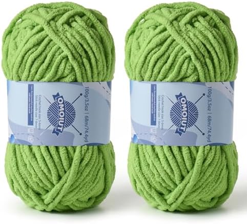 2 Pack Chunky Chenille Yarn for Crocheting, Baby Yarn for Crocheting Soft Blankets, Bulky Yarns for Crochet Amigurumi, 200g (148.7yds) Fluffy Velvet Yarns for Hand Knitting (2 Grass Green) by OMoiut