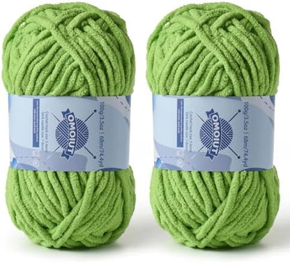 2 Pack Chunky Chenille Yarn for Crocheting, Baby Yarn for Crocheting Soft Blankets, Bulky Yarns for Crochet Amigurumi, 200g (148.7yds) Fluffy Velvet Yarns for Hand Knitting (2 Grass Green) by OMoiut