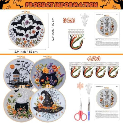 YOUDRN Halloween Embroidery Kit, Skeleton Halloween Cross Stitch Kit - Image 3