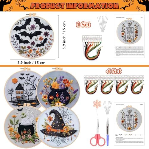 YOUDRN Halloween Embroidery Kit, Bat Halloween Cross Stitch Kit - Image 3