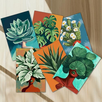 6 Pack Paint by Numbers Kit for Adults, Abstract Plant Woman Adults' Paint-by-Number Kits for Beginner Acrylic On Canvas Green Plant DIY Oil Painting Kit for Gift Home Decor 8x12 Inch (Frameless) - Image 2