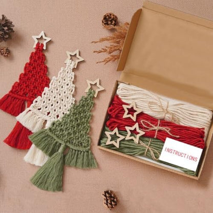 mdgfge 3 Pack Christmas Tree DIY Macrame Kit, Christmas Macrame Woven Boho Christmas Tree Decorative Hanging Ornaments Assembled DIY Kits for Beginners Xmas Holiday Party Wall Hanging Supplies - Image 6
