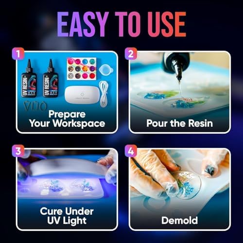 CRAFT RESIN 1000g UV Resin Kit Hard Type Low Viscosity – Crystal Clear and No-Yellowing UV Resin Glue for DIY, Jewelry Making, Molds Casting and Polymer Clay Projects - Fast Cure Under UV Light - Image 4