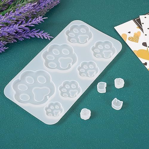 5Pcs Paw Print Silicone Molds Cute Cat Head Dog Paw Resin Casting Molds Pet Kitten Puppy Dog Footprint Resin Molds for DIY Dog Collar Keychain Earring Jewelry Making Supplies - Image 6