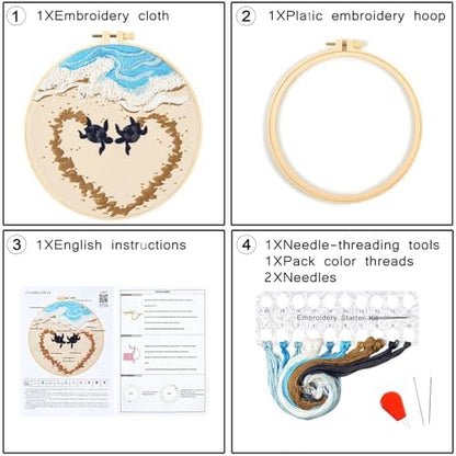 Crafmanoe Beach Embroidery Kits for Beginners Adults, Coastal Stamped Cross Stitch Kits for Beginners Adults, Hand Embroidery Needlepoint Starter Kits, Valentine's Day Gift for Women (Video Tutorial) - Image 2