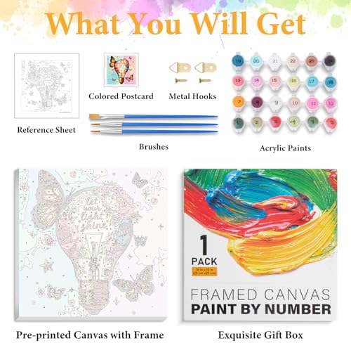 Framed Paint by Numbers Kit for Adults, Butterfly Floral Decor 10x10 Inch - Image 5