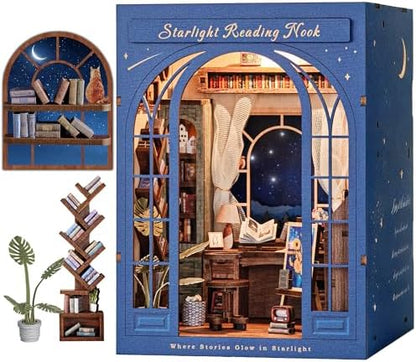 Dolphin Island DIY Book Nook Kit for Adults, 3D Wooden Puzzle Booknook Miniature House Kit (Starlight Reading Nook) by DolphinIsland