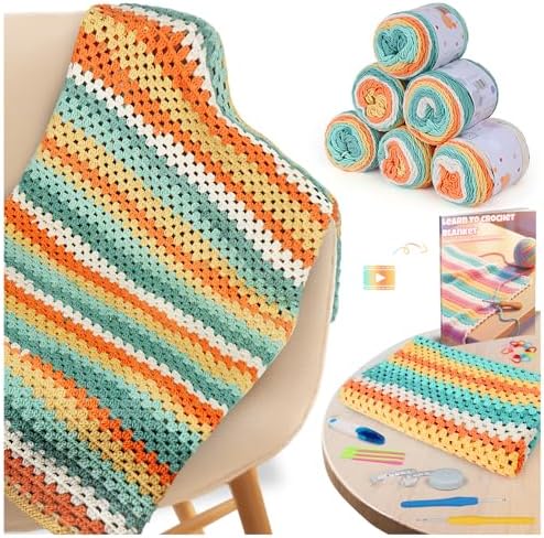 Aeelike Crochet Kit for Beginners,Knitting a Blanket with Cake Yarn by Aeelikescrochetworld