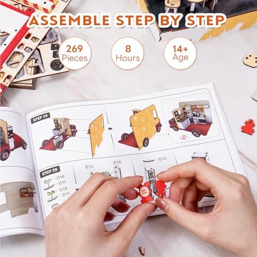 DIY Miniature House Kit (Fast Food Cart) Tiny Dollhouse Kits for Adults to Build, Mini Model Kits with LED Light&Music Box&Dust-Proof Cover, Birthday Gifts for Family Friends - Image 6
