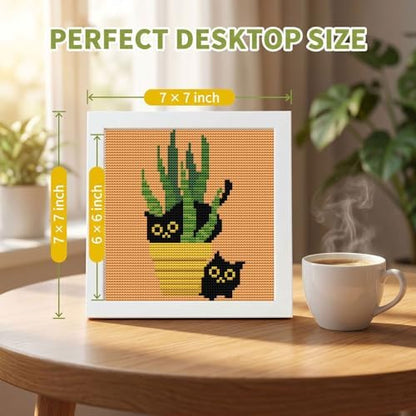 Black Cat Stamped Cross Stitch Kits for Beginners Adults with Framed - Image 3