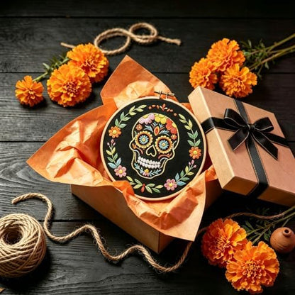 Nuberlic Sugar Skull Embroidery Kit for Beginners Adults Stamped Needlework - Image 5