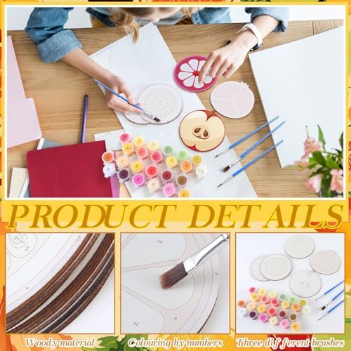 Reallnaive 8 Pcs Fruit Paint by Numbers Kit for Adults Wooden Coasters - Image 4