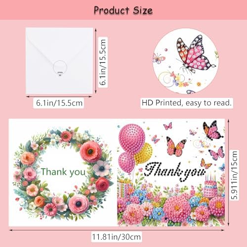 Muzagroo Art Diamond Art Thank You Cards for Adults Diamond Painting Cards - Image 7