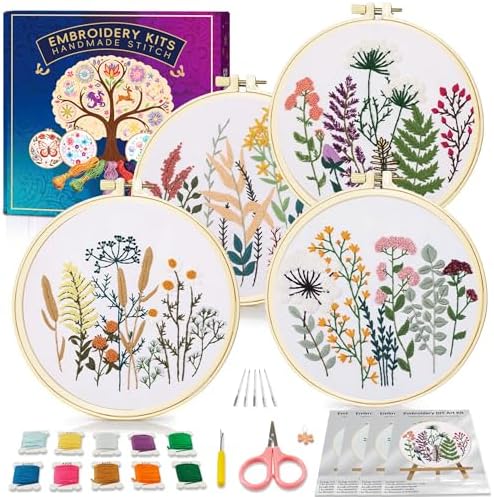 Huacan Embroidery Kit for Adults Beginners with 4 Hoops & Gift Box by Home