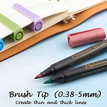 Dyvicl Metallic Brush Marker Pens - Metallic Pens Art Markers for Calligraphy, Brush Lettering, Black Paper, Rock Painting, Card Making, Scrapbooking, Fabric, Metal, Ceramic, Wine Glass, Set of 9 - Image 3