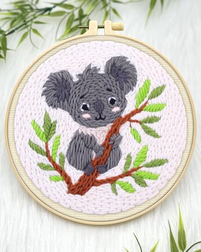 ERKOON Punch Needle Kit for Beginners Adults, DIY Easy Animal Embroidery Set for Starter Art Craft, Needling Punch Project with Patterns, Tools, Yarns, Hoop, Instruction (Koala) - Image 4