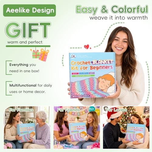 Aeelike Crochet Blanket Kit for Beginners, Easy Blanket Crochet Kits, Green - Image 5