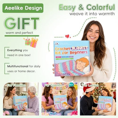Aeelike Crochet Blanket Kit for Beginners, Easy Blanket Crochet Kits, Green - Image 5