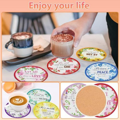 8 Pcs Christian Diamond Art Coasters Kit, Bible Diamond Painting Coasters with Holder, 5D Gem Art Coaster, DIY Crafts Diamond Dots for Gift Home Decor - Image 4