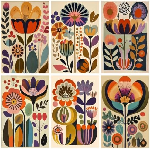 Clendo 6 Packs Floral Paint by Numbers Kit for Adults, Easy Flowers Paint by Number for Adults Beginner, DIY Painting by Numbers Canvas for Home Decor 8 x 12 Inch（Without Frame） by Clendo
