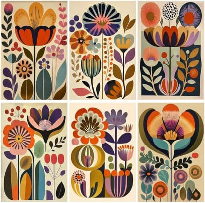 Clendo 6 Packs Floral Paint by Numbers Kit for Adults, Easy Flowers Paint by Number for Adults Beginner, DIY Painting by Numbers Canvas for Home Decor 8 x 12 Inch（Without Frame） by Clendo