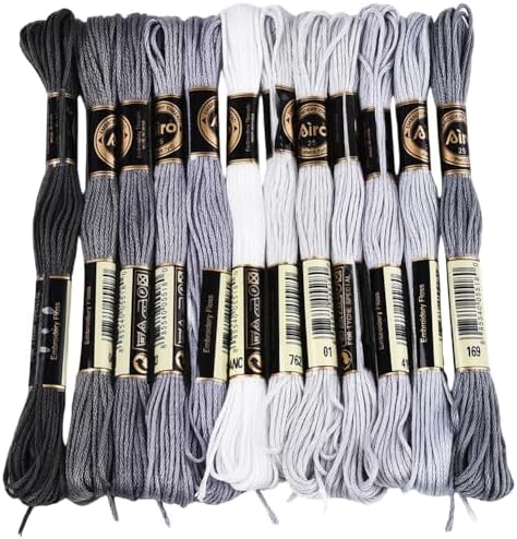 12 Skeins 6 Strands Grey Embroidery Cross Stitch Floss for Sewing by CABODYALS