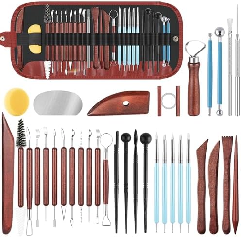 36PCS Pottery Tools and Supplies, Ceramic Polymer Tools Kit, Clay Tools Sculpting Set for Pottery Kiln, Pottery Wheel, Carving, Shaping, Dotting, Molding, Modeling, Air Dry Clay, Crafting Supplies by Unknown