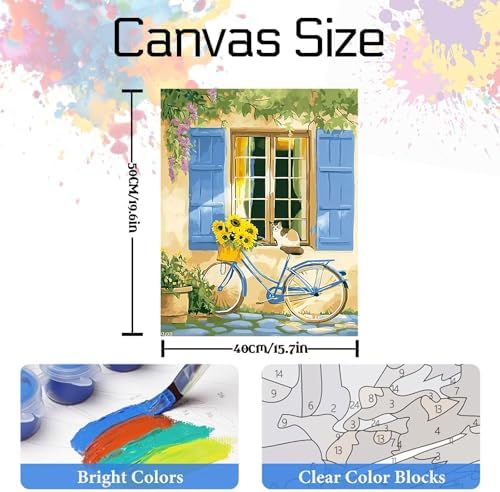NDNXYXGS Cat Paint by Numbers Kits for Adults,Window DIY Painting Kit on Canvas,Bike Color by Numbers,Large Adult Paint by Number for Wall Decor and Gifts (Bike) - Image 3