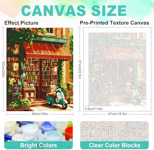 Paint by Numbers Kit for Adults, Cozy Bookstore Painting, 16 x 20 Inch - Image 3