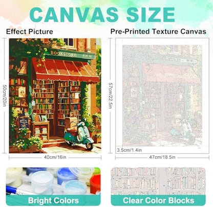 Paint by Numbers Kit for Adults, Cozy Bookstore Painting, 16 x 20 Inch - Image 3
