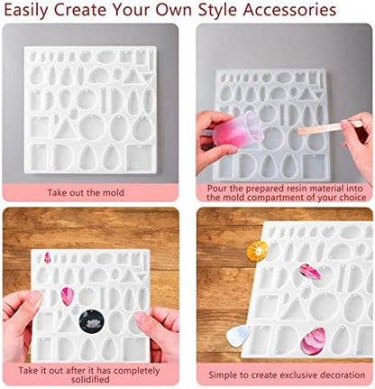 Resin Jewelry Molds Silicone Resin Molds for DIY Jewelry Pendant,Silicone Molds for Epoxy Resin,Silicone Jewelry Mold for DIY Resin Casting Crafts Pendants Gem Keychain Necklace Earring Jewelry Making - Image 4