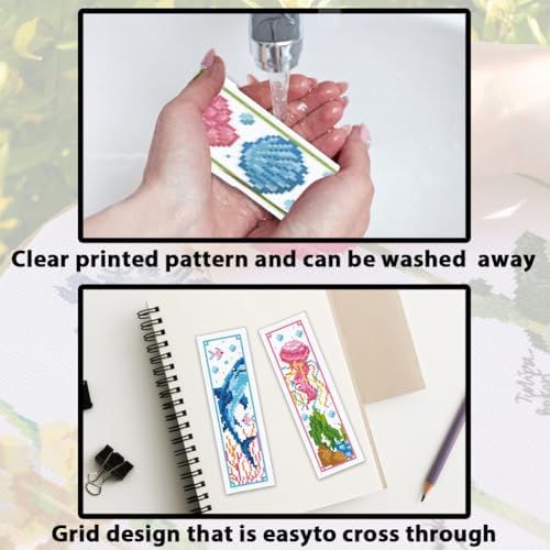 ACRNIGHEET 6PCS Cross Stitch Bookmark Kits Marine Animals Pattern Stamped Cross Stitch Kits for Beginners Adults DIY Stamped Embroidery Bookmarks with Instructions Hand Embroidery Craft Gift 11CT - Image 4