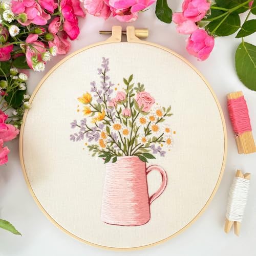 Myfelicity Embroidery kit,Floral Embroidery Art Kit, Set of 3, Decorative Pitcher Designs with Sunflowers and Wildflowers - Image 7