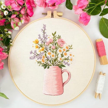 Myfelicity Embroidery kit,Floral Embroidery Art Kit, Set of 3, Decorative Pitcher Designs with Sunflowers and Wildflowers - Image 7
