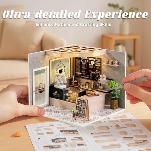 Flever DIY Miniature House Kit, Tiny Home Kit with LED Light, Mini House Build Craft Kits for Adults and Teens, Home Decor Creative Gift for Family/Friends (Leisurely Coffee Shop) - Image 6