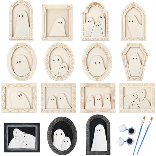 Simgoing 12 Set Adult Halloween Craft, Wood Ghost DIY Frame, Ordinary Style by Simgoing