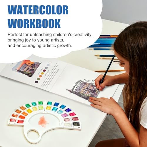 Watercolor Workbook, Water Coloring Book with 13 Pages 300GSM Paper, 26 Colors Watercolor Paint Set with Brush & Storage Bag, Beginner-Friendly Coloring Book for Adults，Architecture Theme - Image 2