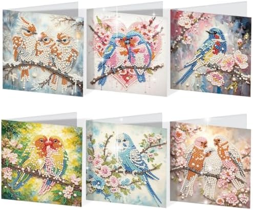 Artiphile DIY Pearl Art Painting Greeting Card Set Crafts Decor 6-Piece Foldable Cards Kit with Envelopes and Tools for Holiday Wishes Adult Crafting Project-Bird by Artiphile