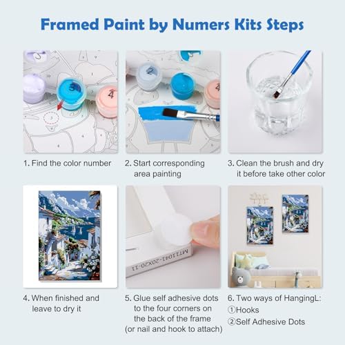 MOGTAA Coastal Town Paint by Numbers Kit for Adults Beginners with Frame, Mountains and Sea Adult Paint by Number Kits on Canvas with Easel, Easy DIY Oil Painting Kits for Home Decor, 8x12in - Image 6