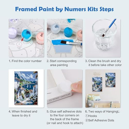 MOGTAA Coastal Town Paint by Numbers Kit for Adults Beginners with Frame, Mountains and Sea Adult Paint by Number Kits on Canvas with Easel, Easy DIY Oil Painting Kits for Home Decor, 8x12in - Image 6