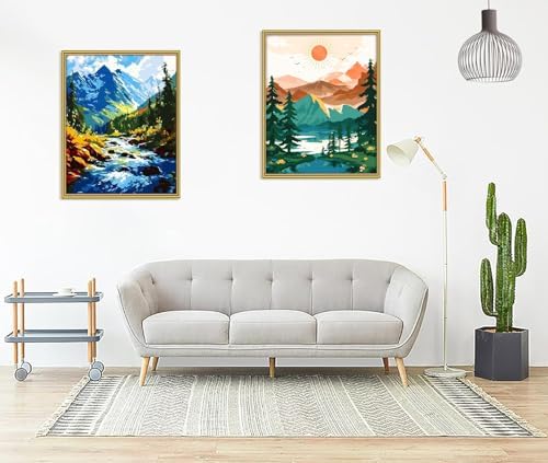 Yunnuo Paint by Numbers Kit for Adults, Mountain River Landscape, DIY Acrylic Painting, 16 x 20 in, with 3 Paintbrushes, Wall Art Decor - Image 4