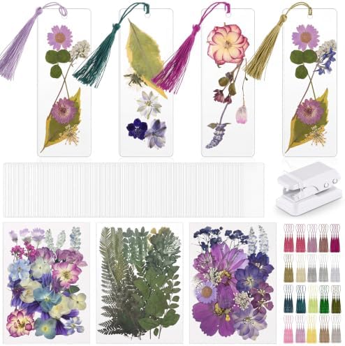 Fuyoooo 376 Pcs Pressed Flower Bookmark Kit,Purple,2 x 8 Inch by Liraitoya