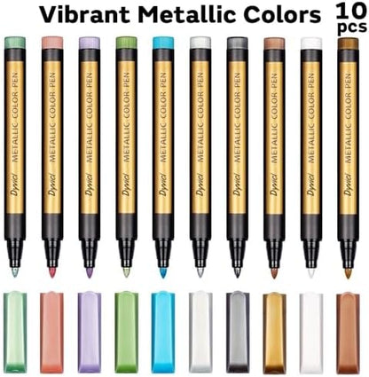 Dyvicl Metallic Marker Pens - Set of 10 Medium Point Metallic Markers for Rock Painting, Black Paper, Card Making, Scrapbooking Crafts, DIY Photo Album - Image 2