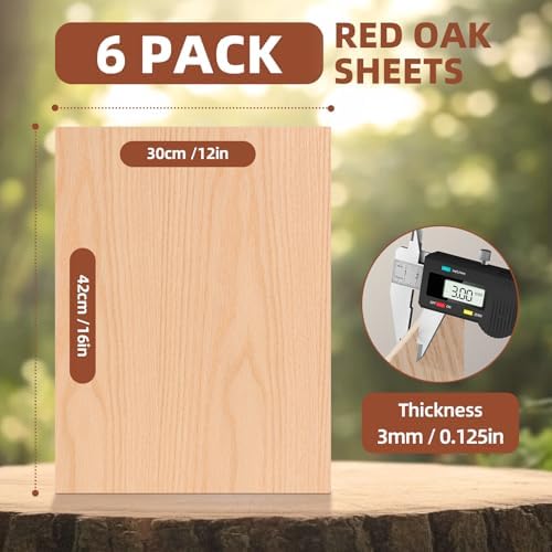 Rowood 6 Pack Oak Plywood Sheets 1/8,12x16x1/8inch,3mm Thin Unfinished Craft Wood for Laser Cutting Blanks,DIY Adult Project Kits for DIY Ornaments,Architectural Model - Image 2