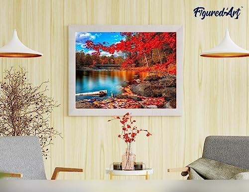 Figured'Art Paint by Numbers Kit for Adults River and Autumn Forest 16"x20" - Craft Art Painting Rolled Canvas with DIY Wooden Frame - Image 4