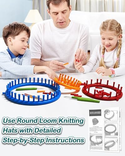 UCDRMA Loom Knitting Kit with Step-by-Step Instructions, Cost-Effective 3 Size Round Knitting Loom for Beginners, Easy & Quick Hat Knitting Loom Set/Scarf Loom Knitting Set with 3 Hooks & 6 Needles - Image 2