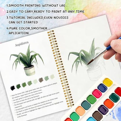 Potted Plants Favorites Watercolor Workbook, Water Coloring Book, 12 Patterns, Watercolor Kit for Beginners, Plant Lovers Gift - Image 4